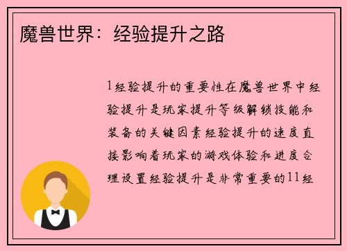 魔兽世界：经验提升之路